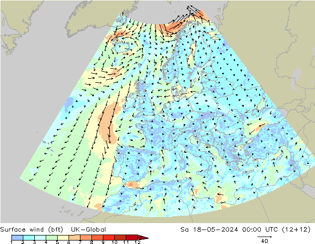 Surface wind (bft) UK-Global So 18.05.2024 00 UTC