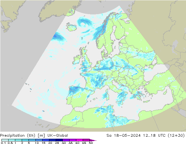 Totale neerslag (6h) UK-Global za 18.05.2024 18 UTC