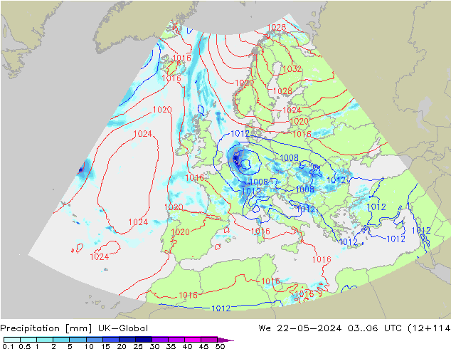 Neerslag UK-Global wo 22.05.2024 06 UTC