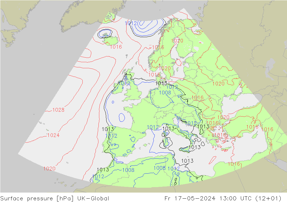 Surface pressure UK-Global Fr 17.05.2024 13 UTC