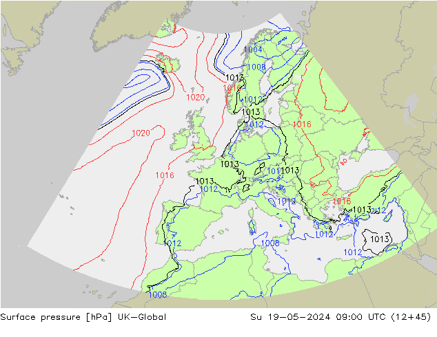 Surface pressure UK-Global Su 19.05.2024 09 UTC