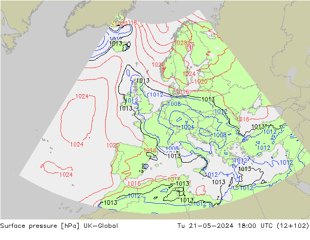 Atmosférický tlak UK-Global Út 21.05.2024 18 UTC