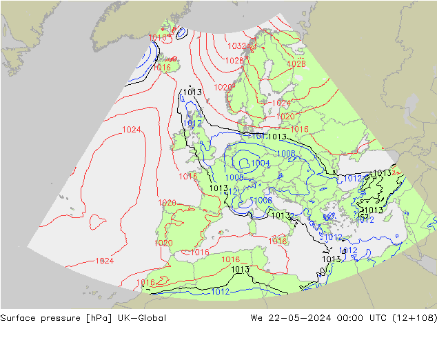 Atmosférický tlak UK-Global St 22.05.2024 00 UTC