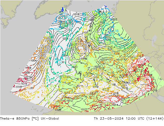 Theta-e 850hPa UK-Global Do 23.05.2024 12 UTC