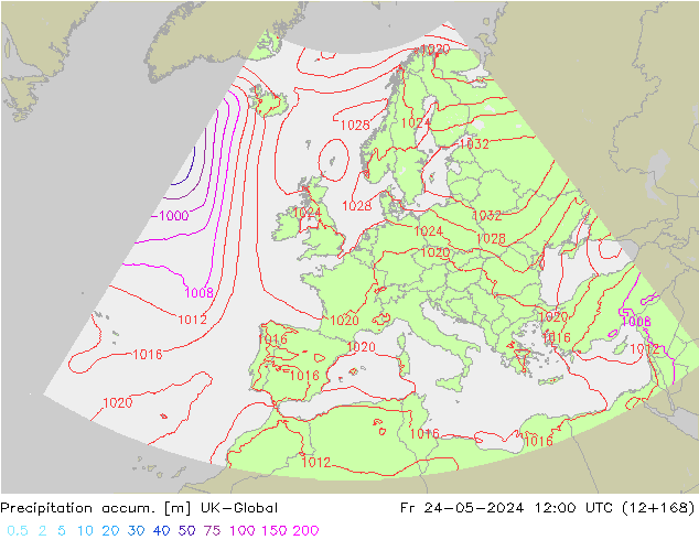 Toplam Yağış UK-Global Cu 24.05.2024 12 UTC