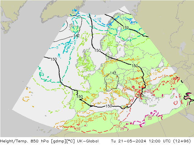 Height/Temp. 850 hPa UK-Global wto. 21.05.2024 12 UTC