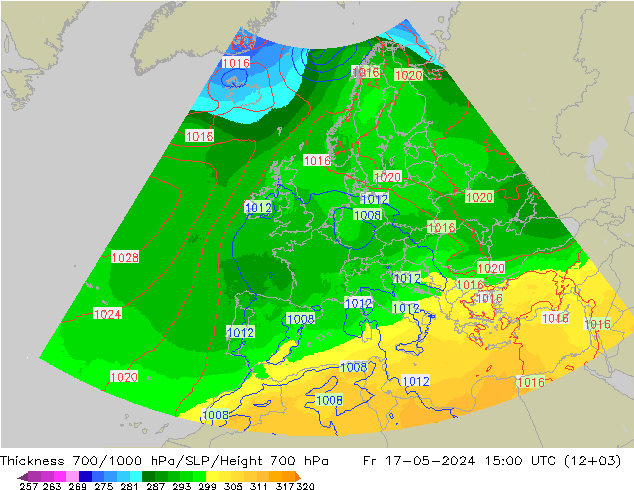 Thck 700-1000 hPa UK-Global Fr 17.05.2024 15 UTC