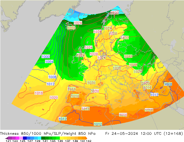 Thck 850-1000 hPa UK-Global  24.05.2024 12 UTC
