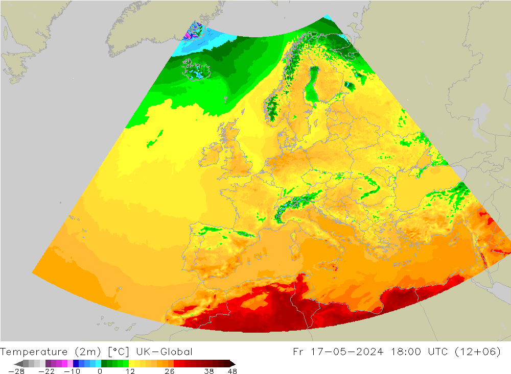 Temperature (2m) UK-Global Fr 17.05.2024 18 UTC