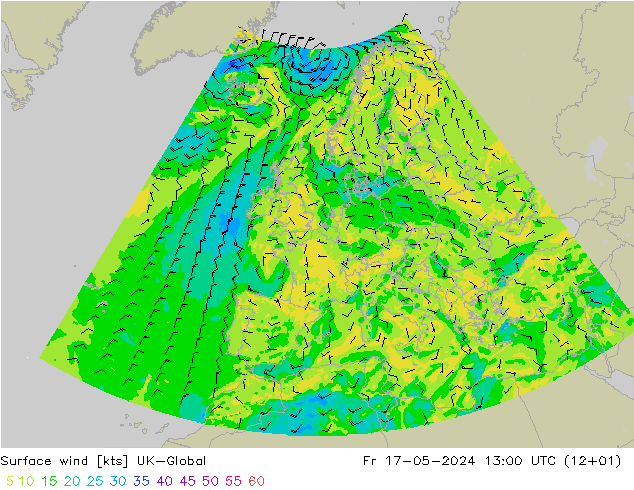Surface wind UK-Global Fr 17.05.2024 13 UTC