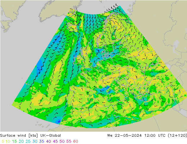 Surface wind UK-Global We 22.05.2024 12 UTC