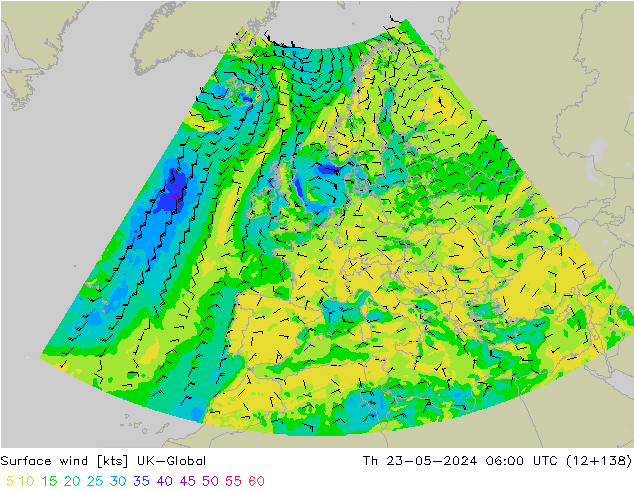 Rüzgar 10 m UK-Global Per 23.05.2024 06 UTC