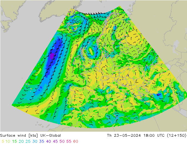 Surface wind UK-Global Th 23.05.2024 18 UTC
