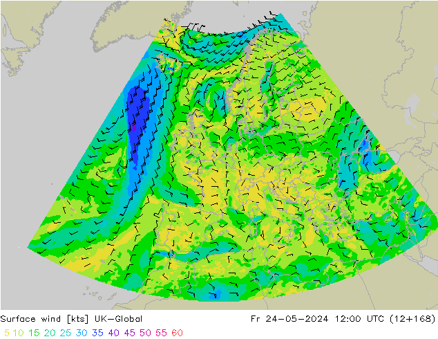 Surface wind UK-Global Fr 24.05.2024 12 UTC