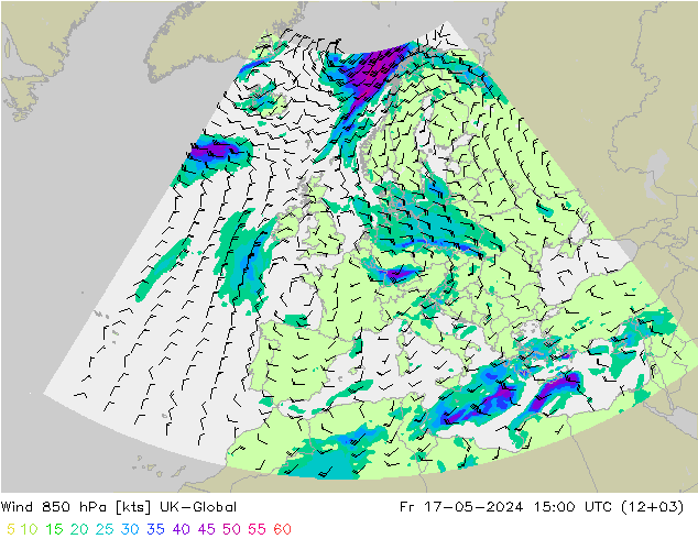 wiatr 850 hPa UK-Global pt. 17.05.2024 15 UTC