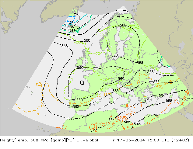 Height/Temp. 500 hPa UK-Global Fr 17.05.2024 15 UTC