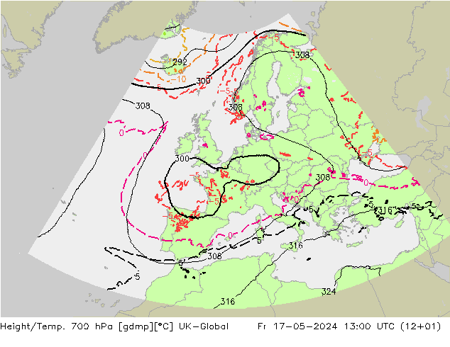 Hoogte/Temp. 700 hPa UK-Global vr 17.05.2024 13 UTC