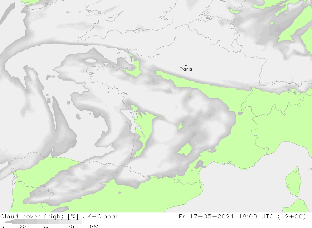 Cloud cover (high) UK-Global Fr 17.05.2024 18 UTC