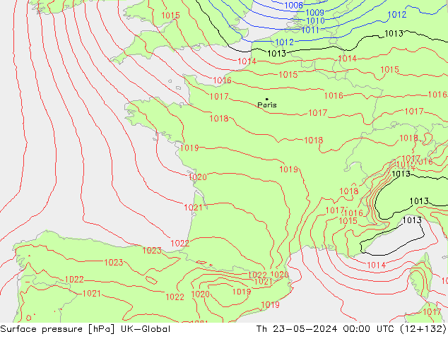 Surface pressure UK-Global Th 23.05.2024 00 UTC
