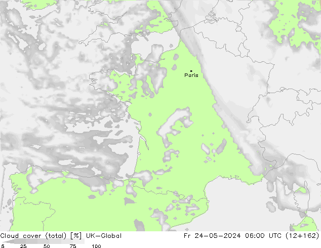 Cloud cover (total) UK-Global Fr 24.05.2024 06 UTC