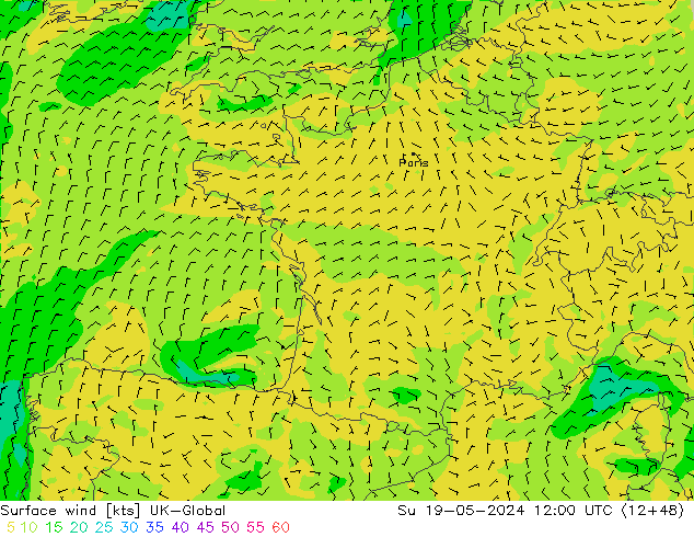 Surface wind UK-Global Su 19.05.2024 12 UTC