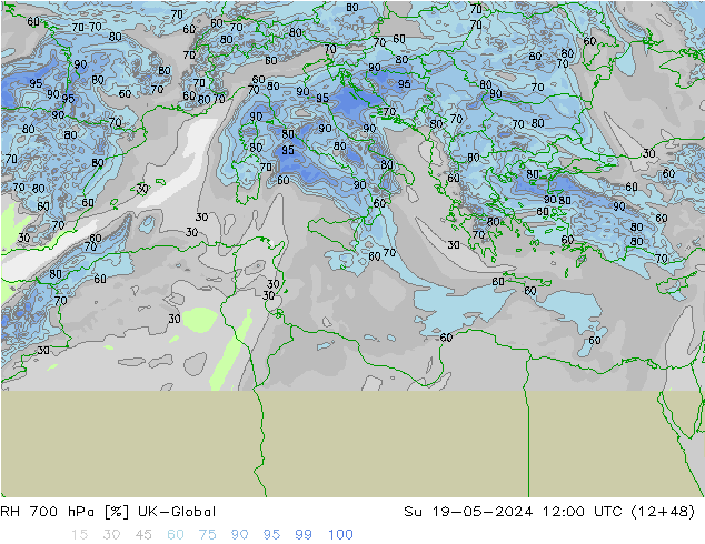 RH 700 hPa UK-Global  19.05.2024 12 UTC