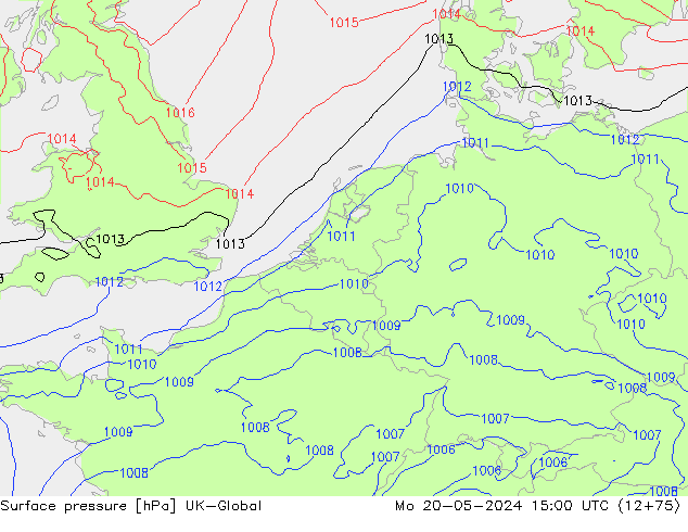 Atmosférický tlak UK-Global Po 20.05.2024 15 UTC