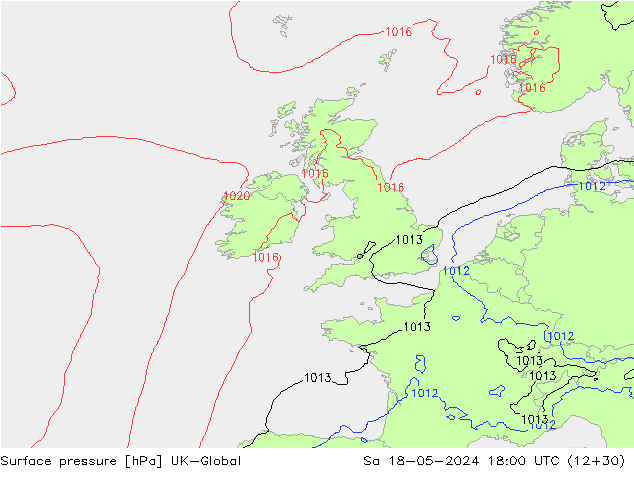 Atmosférický tlak UK-Global So 18.05.2024 18 UTC