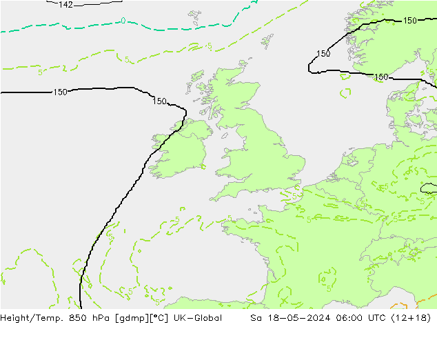 Geop./Temp. 850 hPa UK-Global sáb 18.05.2024 06 UTC
