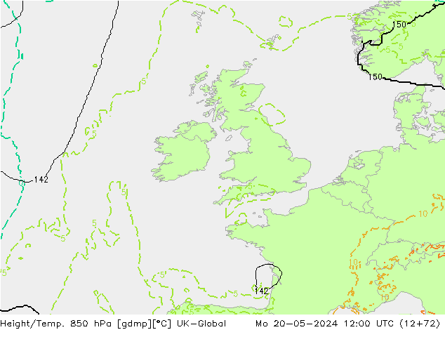 Height/Temp. 850 hPa UK-Global Mo 20.05.2024 12 UTC