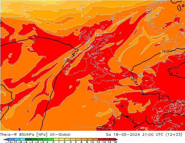Theta-W 850hPa UK-Global Sa 18.05.2024 21 UTC