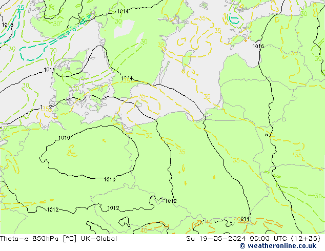 Theta-e 850гПа UK-Global Вс 19.05.2024 00 UTC