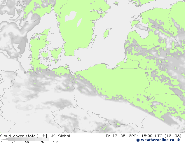 Cloud cover (total) UK-Global Fr 17.05.2024 15 UTC