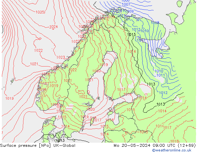 Surface pressure UK-Global Mo 20.05.2024 09 UTC