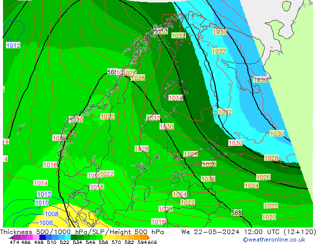 Thck 500-1000hPa UK-Global  22.05.2024 12 UTC