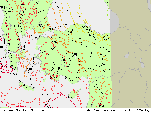 Theta-e 700hPa UK-Global Mo 20.05.2024 00 UTC