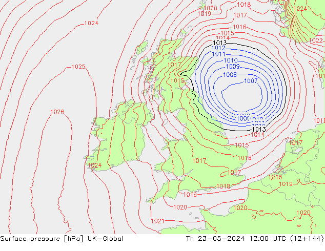 Surface pressure UK-Global Th 23.05.2024 12 UTC