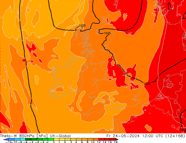 Theta-W 850hPa UK-Global Fr 24.05.2024 12 UTC