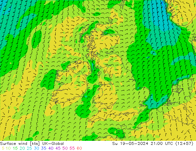 Wind 10 m UK-Global zo 19.05.2024 21 UTC