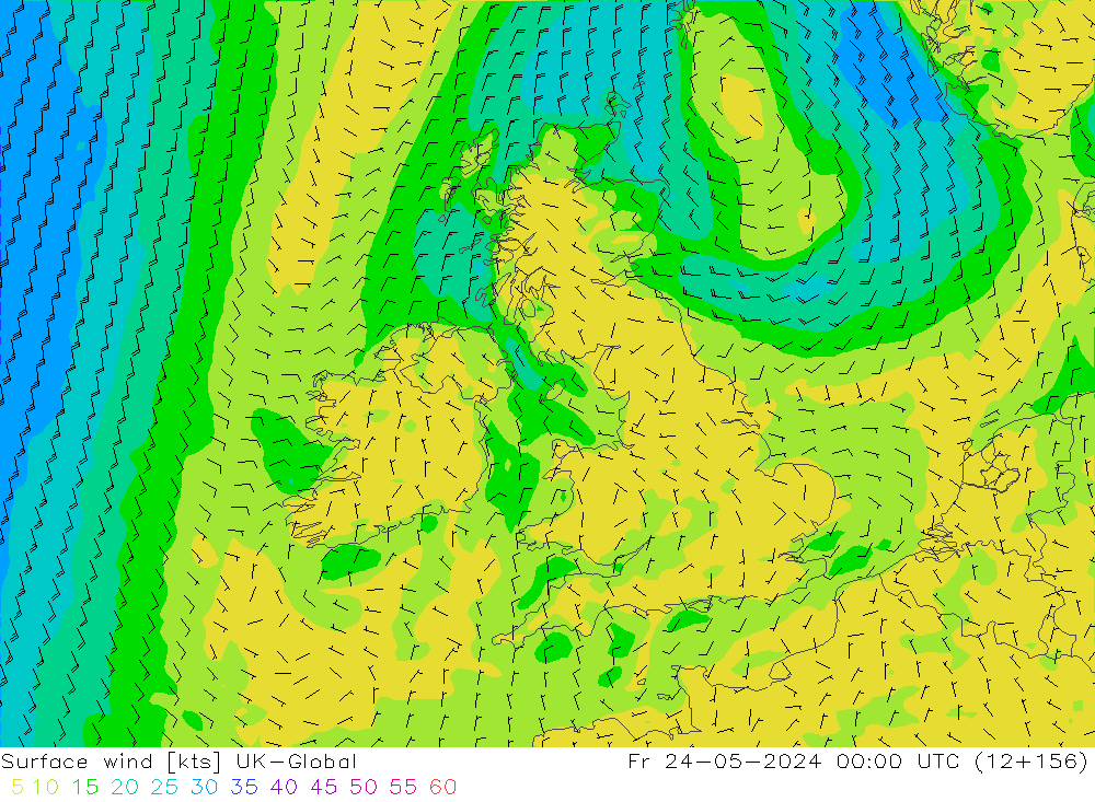 Wind 10 m UK-Global vr 24.05.2024 00 UTC