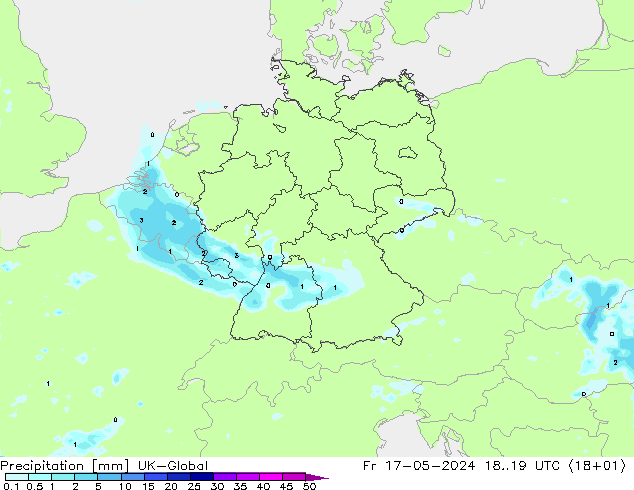 Precipitación UK-Global vie 17.05.2024 19 UTC