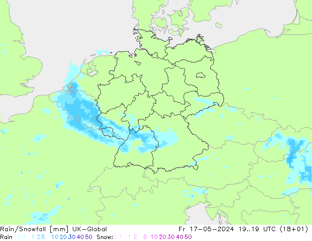 Rain/Snowfall UK-Global Fr 17.05.2024 19 UTC