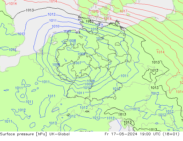 Presión superficial UK-Global vie 17.05.2024 19 UTC