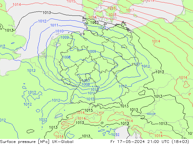 Atmosférický tlak UK-Global Pá 17.05.2024 21 UTC