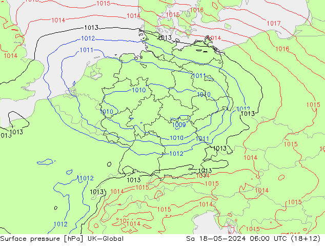 Presión superficial UK-Global sáb 18.05.2024 06 UTC
