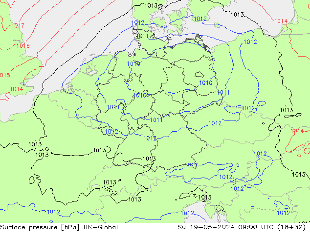 Luchtdruk (Grond) UK-Global zo 19.05.2024 09 UTC