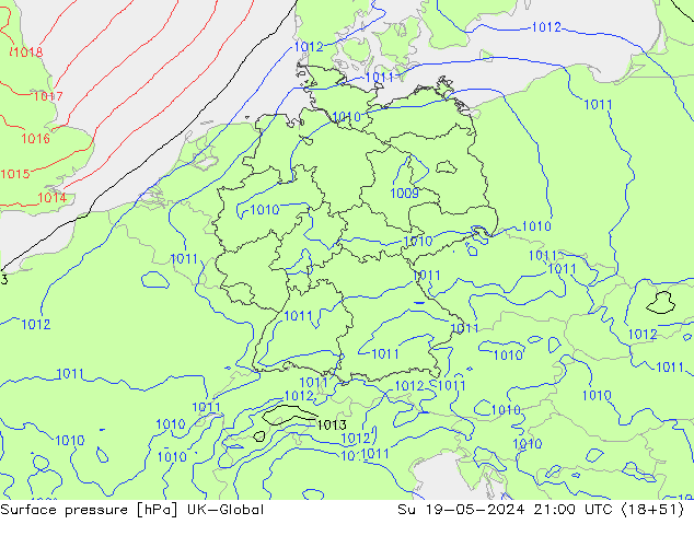 Presión superficial UK-Global dom 19.05.2024 21 UTC