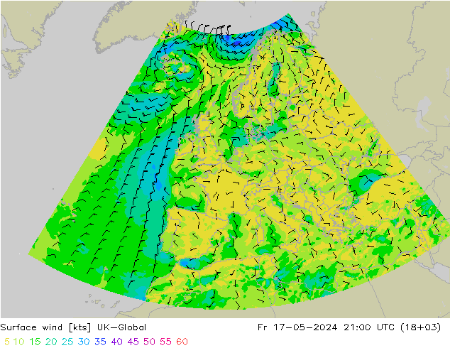 Surface wind UK-Global Fr 17.05.2024 21 UTC