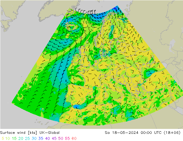 Surface wind UK-Global Sa 18.05.2024 00 UTC