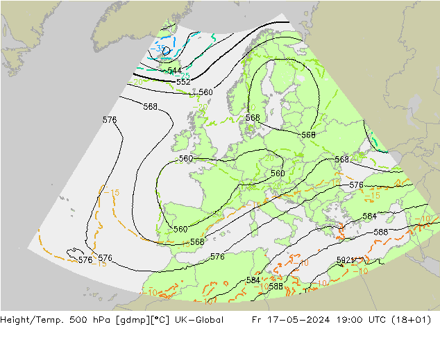 Height/Temp. 500 hPa UK-Global Fr 17.05.2024 19 UTC